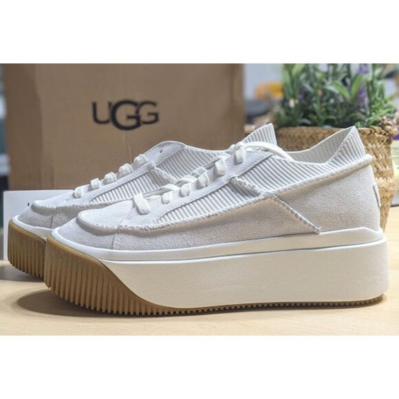 UGG EZ Duzzit Lace Up White Suede Platform Sneakers Women's Size 10 NIB - Picture 6 of 13